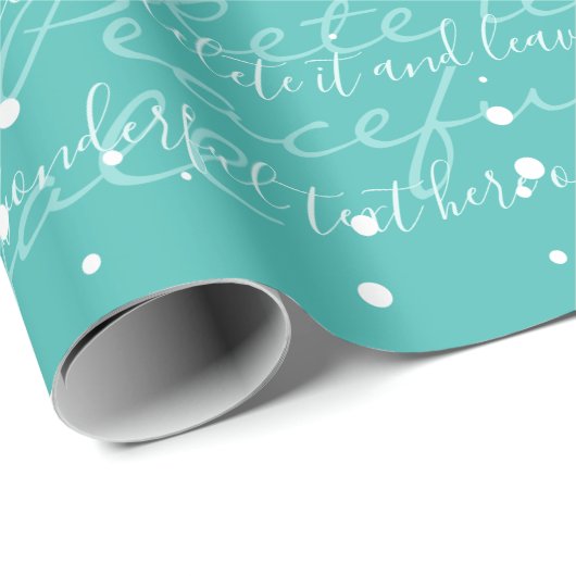 Turquoise Minimalist Custom Script Text Snowfall Cadeaupapier (Rol Hoek)