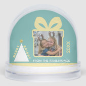 Turquoise Minimalist Tree Gift Box Photo Keepsake Sneeuwbol (Voorkant)