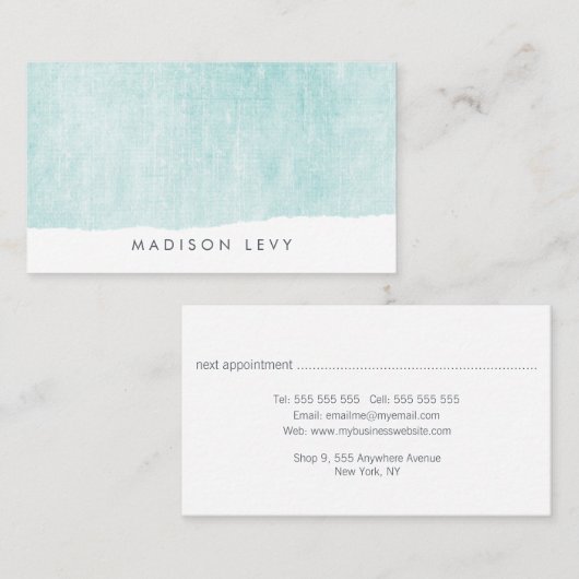 Turquoise minimalistische distressed gescheurde Ka Afsprakenkaartje (Voorkant / Achterkant)
