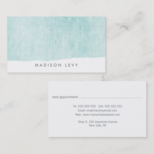 Turquoise minimalistische distressed gescheurde Ka Afsprakenkaartje (Voorkant / Achterkant)