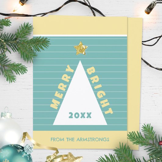 Turquoise Minimalistische Geometrische Kerstboom Feestdagenkaart