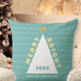 Turquoise Minimalistische Kerstboom Kussen