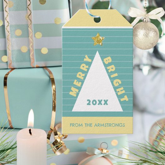 Turquoise Minimalistische Kerstboom Naam Cadeaulabel