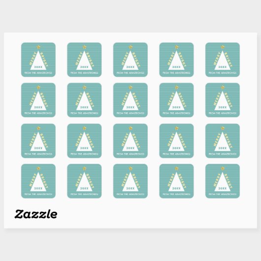 Turquoise Minimalistische Kerstboom Naam Vierkante Sticker (Vel)