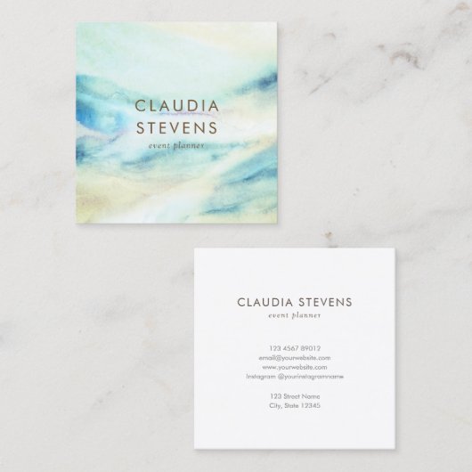 Turquoise minimalistische Waterverf marmeren patro Vierkante Visitekaartje (Voorkant / Achterkant)