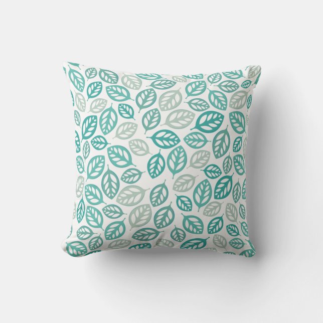 Turquoise Mint Botanisch Bladpatroon Kussen (Voorkant)