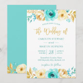 Turquoise Mint Gold Floral Romantic Chic Wedding Kaart (Voorkant / Achterkant)