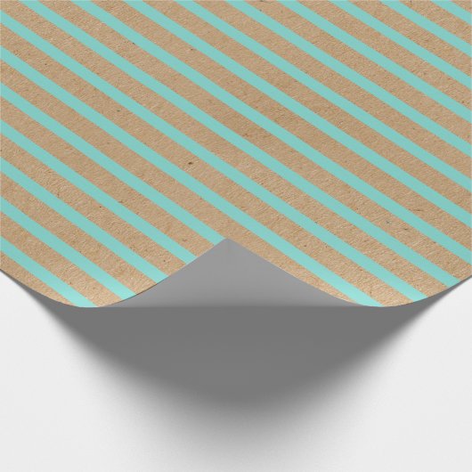 Turquoise Mint Green Lines Faux Rustic Brown Kraft Cadeaupapier (Hoek)