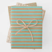 Turquoise Mint Green Lines Faux Rustic Brown Kraft Inpakpapier Vel (In situ)