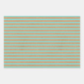 Turquoise Mint Green Lines Faux Rustic Brown Kraft Inpakpapier Vel (Voorkant)