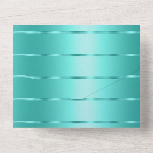 Turquoise Mint Green Ribbon Wedding All In One Uitnodiging (Achterkant)