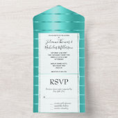 Turquoise Mint Green Ribbon Wedding All In One Uitnodiging (Binnen)