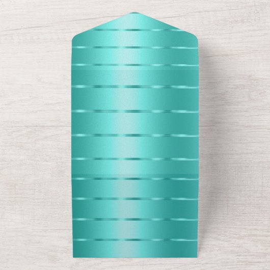 Turquoise Mint Green Ribbon Wedding All In One Uitnodiging (Buitenkant)