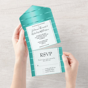 Turquoise Mint Green Ribbon Wedding All In One Uitnodiging