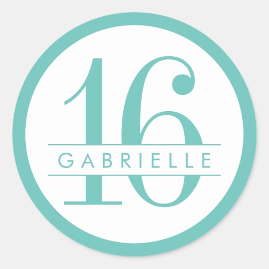 Turquoise Modern Birthday Favor Sticker Label (Voorkant)
