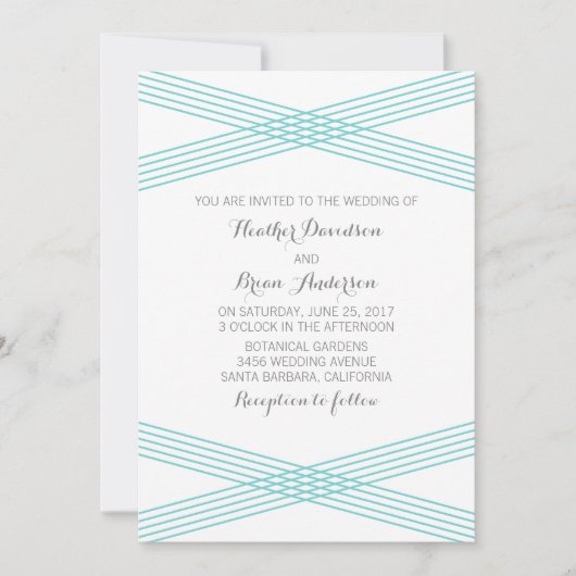 Turquoise Modern Deco Wedding Invite Kaart (Voorkant)