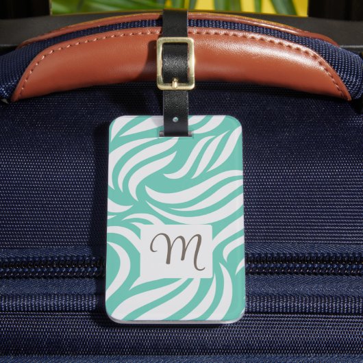 Turquoise Modern Foliage Feminine Monogram Travel  Bagagelabel (Voorkant Insitu 2)