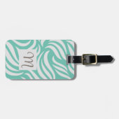 Turquoise Modern Foliage Feminine Monogram Travel  Bagagelabel (Voorkant horizontaal)