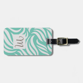 Turquoise Modern Foliage Feminine Monogram Travel  Bagagelabel