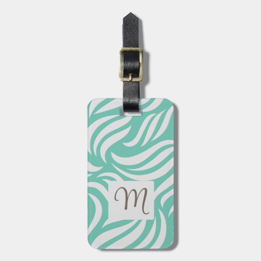 Turquoise Modern Foliage Feminine Monogram Travel  Bagagelabel (Voorkant verticaal)