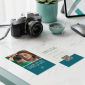Turquoise Modern Foto Logo QR Code Visitekaartje