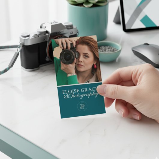 Turquoise Modern Foto Logo QR Code Visitekaartje