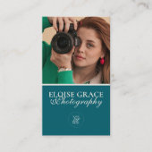 Turquoise Modern Foto Logo QR Code Visitekaartje (Voorkant)