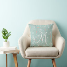 Turquoise Modern Ginkgo Monogram Sierkussen