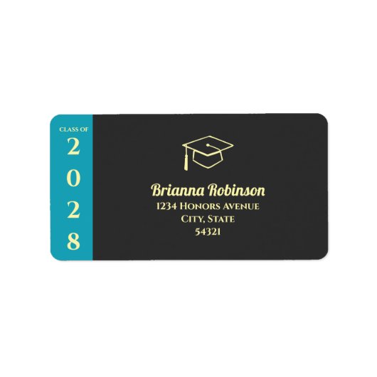 Turquoise Modern Graduation Mailing Address Etiket (Voorkant)