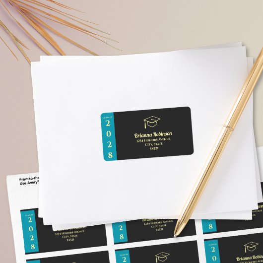Turquoise Modern Graduation Mailing Address Etiket
