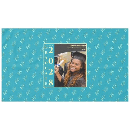Turquoise Modern Graduation Photo Cap Pattern Tabl Tafelkleed (Voorkant (Horizontaal))