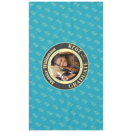 Turquoise Modern Graduation Photo Cap Pattern Tafelkleed (Voorkant)