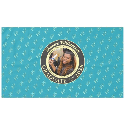 Turquoise Modern Graduation Photo Cap Pattern Tafelkleed (Voorkant (Horizontaal))