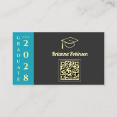 Turquoise Modern Graduation QR Code Name Card Contactkaartje (Achterkant)
