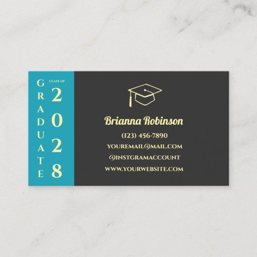 Turquoise Modern Graduation QR Code Name Card Contactkaartje (Voorkant)