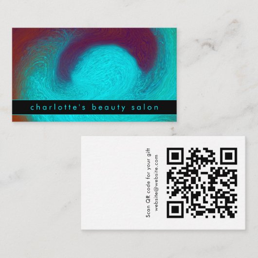 Turquoise Modern Hair Nail Salon Custom QR Code Visitekaartje (Voorkant / Achterkant)
