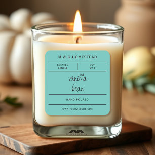 Turquoise Modern Handgemaakt Kaars Productlabel Vierkante Sticker