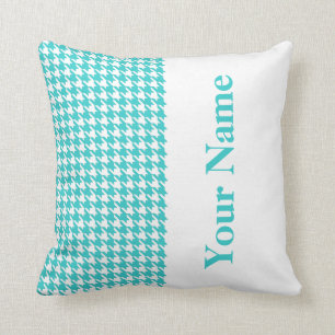Turquoise Modern Houndstooth met naam Kussen
