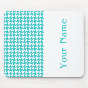 Turquoise Modern Houndstooth met naam Muismat