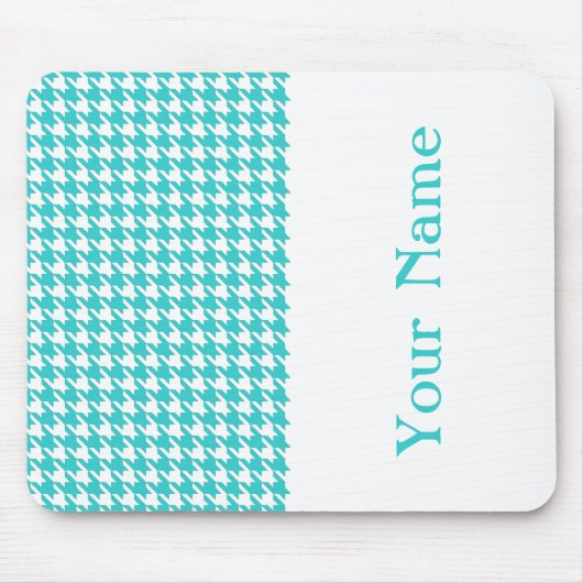 Turquoise Modern Houndstooth met naam Muismat (Voorkant)