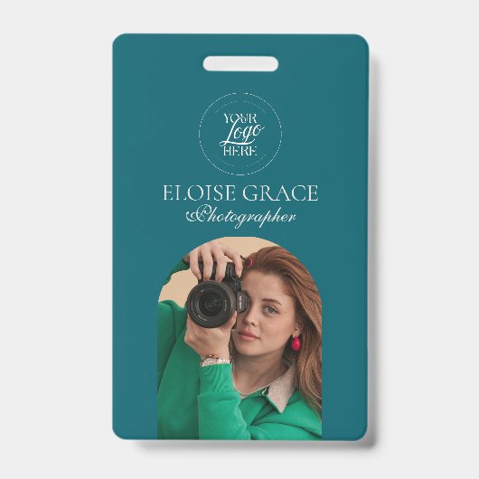 Turquoise Modern Logo Photo Photographer Badge (Front)