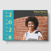 Turquoise Modern Photo Graduation Party Gold Gastenboek (Voorkant)
