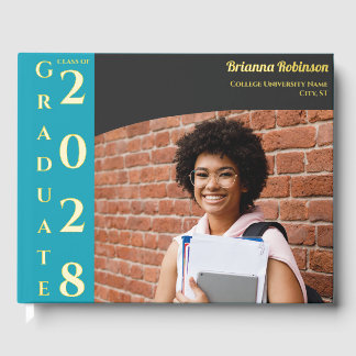 Turquoise Modern Photo Graduation Party Gold Gastenboek