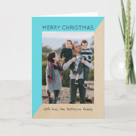 Turquoise Modern Slant Holiday Photo Card Feestdagen Kaart