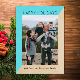 Turquoise Modern Slant Holiday Photo Flat Kaart