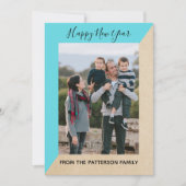 Turquoise Modern Slant New Year's Photo Flat Kaart (Voorkant)