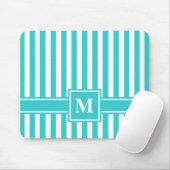 Turquoise Modern Stripe met monogram Muismat (Met muis)
