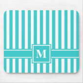 Turquoise Modern Stripe met monogram Muismat (Voorkant)