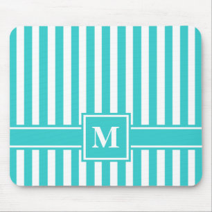 Turquoise Modern Stripe met monogram Muismat