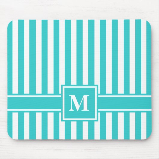 Turquoise Modern Stripe met monogram Muismat (Voorkant)